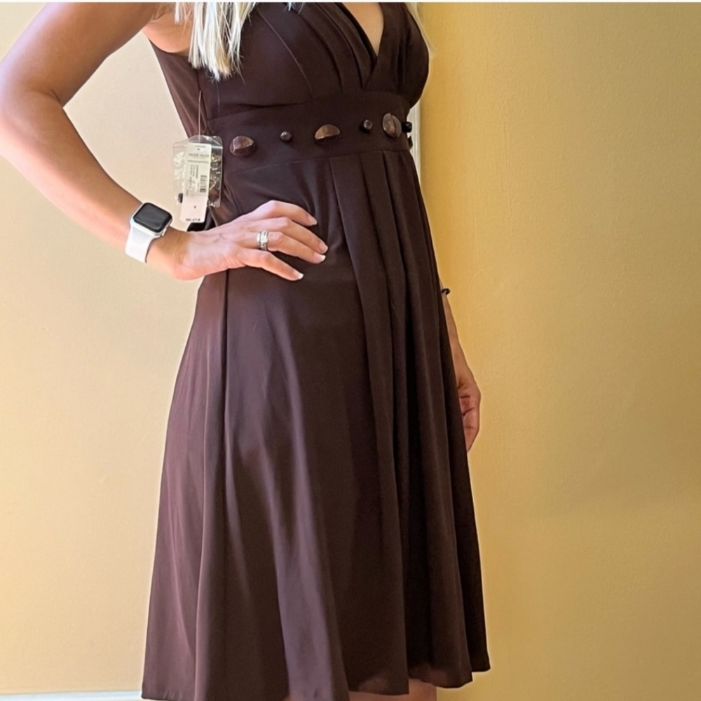 BISOU BISOU BROWN BEADED DRESS